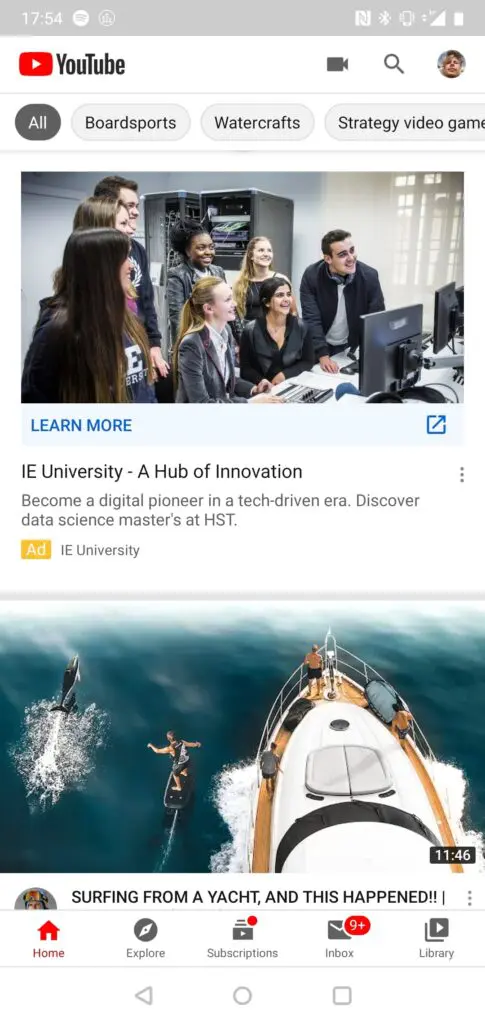 an example of google discovery ad in youtube main page