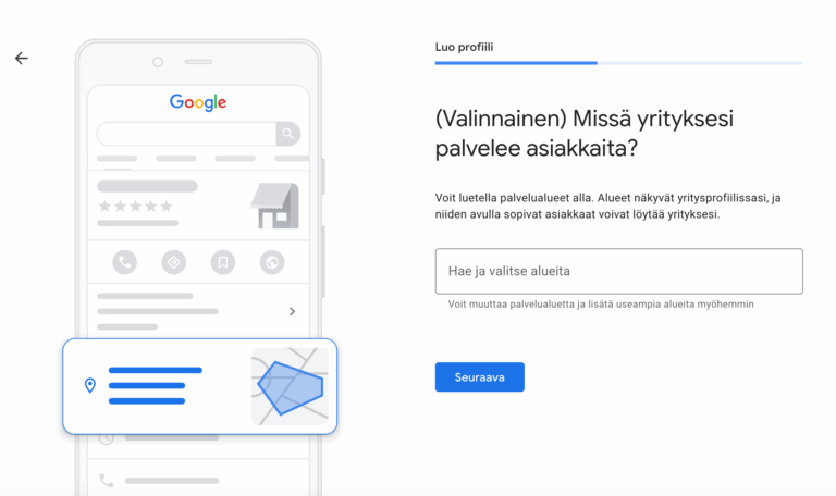 Google My Business palvelualueet