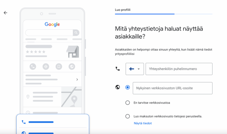 Google My Business lisää yhteystiedot
