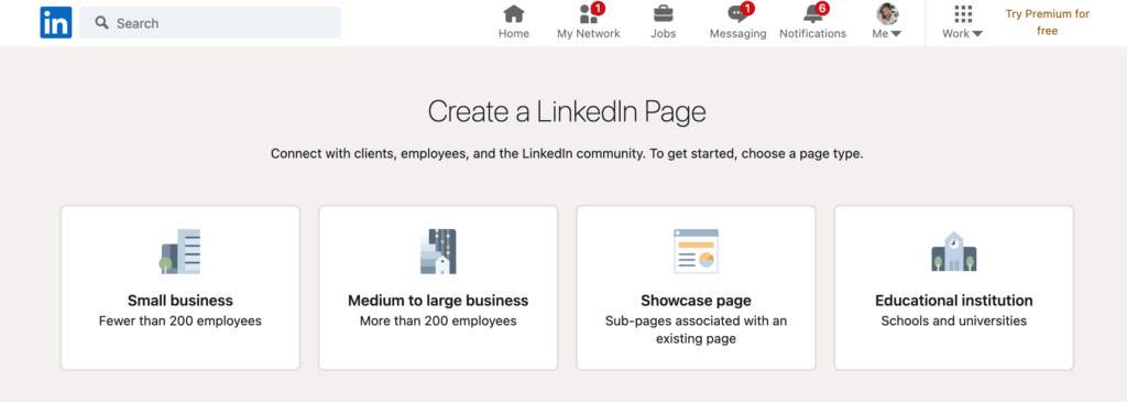 LinkedIn yritysprofiilin luominen onko kyseessä pieni alle 200 työntekijän yritys vai keskikokoinen tai suuri yritys, jolla on yli 200 työntekijää.