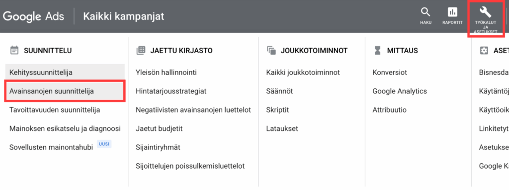 Googlen avainsanatyökalu
