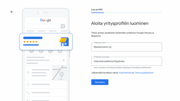 aloita yritysprofiilin luominen