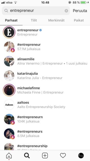 Instagram SEO - Entrepreneur hakusana Instagramissa