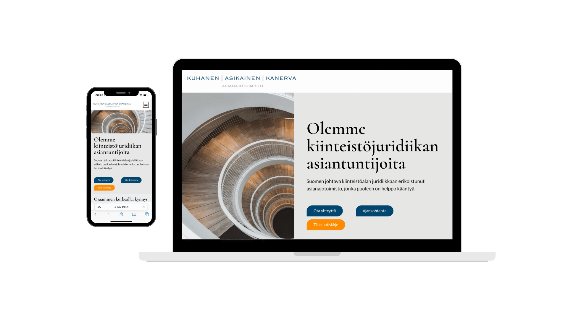 Asianajotoimisto Kuhanen, Asikainen & Kanerva Oy:n verkkosivut, joita Folcan on kehittänyt