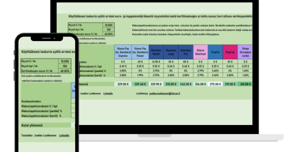 Verkkokaupan maksupalveluiden vertailulaskuri